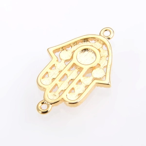 Goldener Hamsa-Hand-Verbinder für DIY-Schmuck mit Hohldesign und doppelten Ösenringen