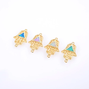 Pulsera Mano De Fátima De Cobre Colgante Ópalo Artificial Conector Incrustado Calado Joyería Étnica Para Mujer Accesorios DIY