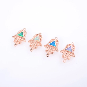 Colgantes Mano de Fátima de cobre chapado en oro con opalo, dijes de joyería DIY en cuatro colores