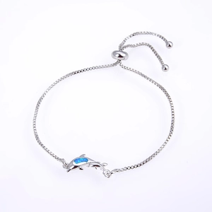 Adjustable Copper Artificial Opal Bracelet Marine Theme Dolphin Turtle Fish Seahorse Starfish Rhinestone Inlaid Box Chain Women Jewelry