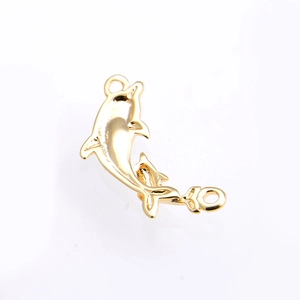 Conector de joyería de delfín dorado con doble anilla para pulseras y collares de bricolaje