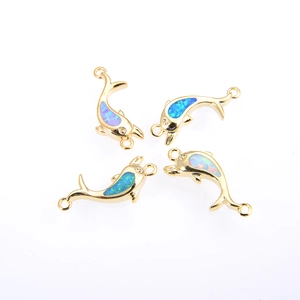 Lot de 4 connecteurs dauphins dorés en laiton avec opale pour création de bijoux