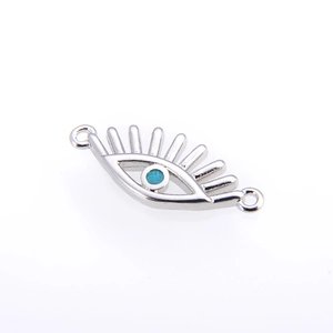 Retro evil eye charm connector in silver with blue opal for DIY jewelry making