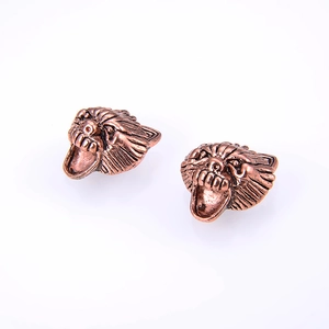 Gedetailleerde close-up van retro bronzen beestenkop-oorbellen met fijne haartexturen