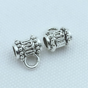 Perles de bijoux cylindriques creuses en argent antique avec gravures florales et anneau