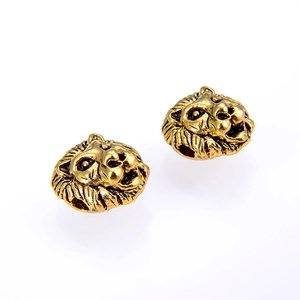 Twee retro legering leeuwenkop kralen met goudlaag voor DIY sieraden maken