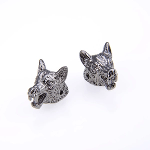 3D wolfskop bedels in zwart voor DIY armbanden maken met dubbele gaten voor koord