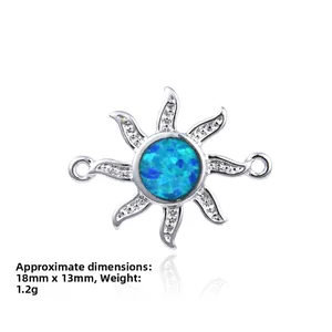 Conector de joyería en forma de sol con opalo azul y circonitas blancas brillantes