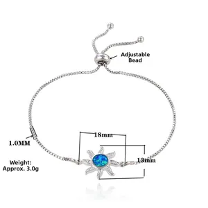 Pulsera de sol plateada con piedra de ópalo azul y conector de cadena ajustable