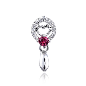 Elegant heart-shaped zircon pendant with red gemstone and silver teardrop charm