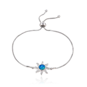 Pulsera de estrella solar de plata con piedra ópalo azul y cadena de caja