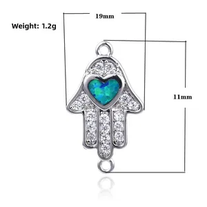 Pulsera Conector Mano De Fátima Corazón De Cobre Ópalo Artificial Rhinestone Para Mujer Joyería Exótica Vintage
