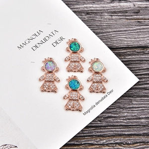 Minimalist DIY doll charms set with natural opal heads and rose gold zircon accents
