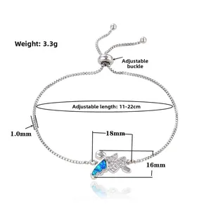 Detalle de dimensiones de pulsera de ángel con opalo azul y circonitas brillantes