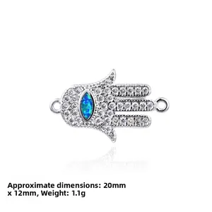 Micro-paved Hamsa Hand charm with turquoise opal center for DIY jewelry, 20mm x 12mm size