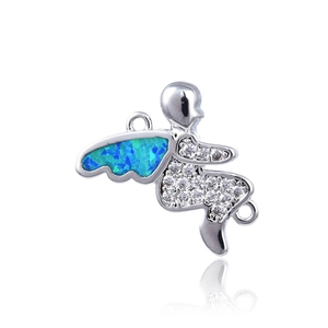 Colgante de ángel de plata con alas de opalo y circonita para creación de joyas DIY
