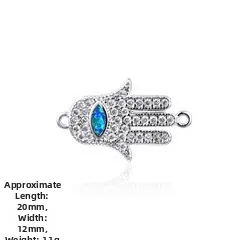 Hamsa hand connector charm with blue opal and cubic zirconia, 20x12mm size detail