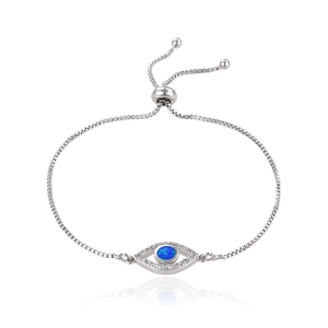 Silbernes Evil Eye Armband mit blauem Opal und Zirkonia an verstellbarer Box-Kette