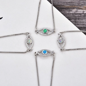 Bracelets œil porte-bonheur en argent avec opales colorées et breloques en zircone