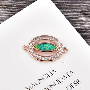 Connecteur œil en or rose avec opale verte et zircons pour la création de bijoux DIY