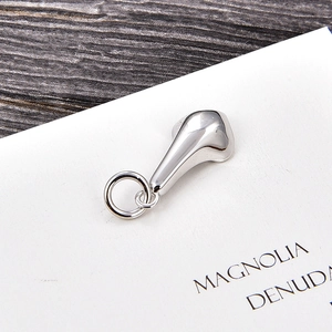 Gros plan d'un pendentif en forme de bourgeon de magnolia argenté sur une carte blanche