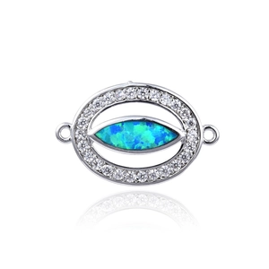 Connecteur œil grec ovale en argent avec opale et zircons pour la création de bijoux DIY