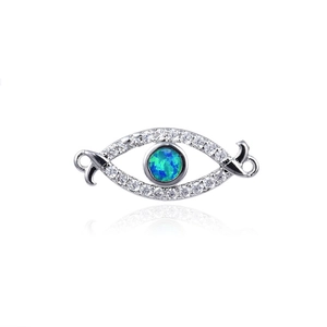 Connecteur Mauvais Œil en argent avec opale bleue et pierres pavé pour bijoux DIY