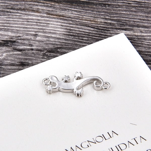 Silver lizard gecko connector charm in copper with opal inlay for DIY jewelry making