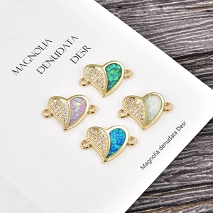 Women Fashion Copper Synthetic Opal Heart Bracelet Cubic Zirconia Adjustable Box Chain Jewelry Connector For DIY Necklace