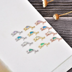 DIY dolphin pendants with colorful opal inlays in silver, gold, and rose gold plating