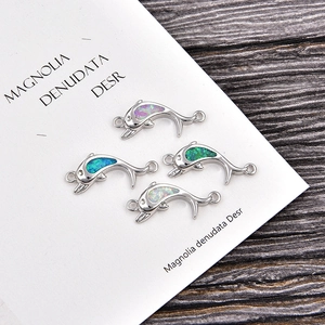 Handmade dolphin charms in four colors with opal inlay for DIY jewelry bracelet making