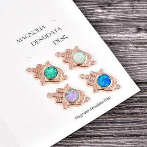 Hamsa Hand rose gold connectors with colorful round opal stones in four distinct colors