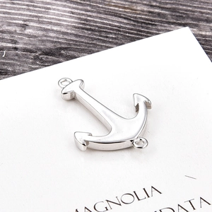 Polished silver anchor charm with double loops for DIY handmade bracelet jewelry