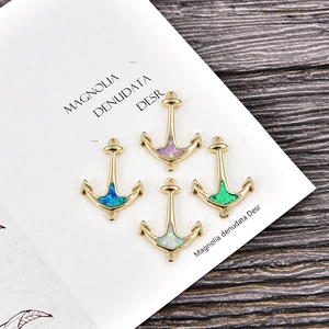 Nautical Anchor Opal Connector Pendant Copper Cubic Zirconia DIY Bracelet Charm For Women Jewelry Making Marine Accessory
