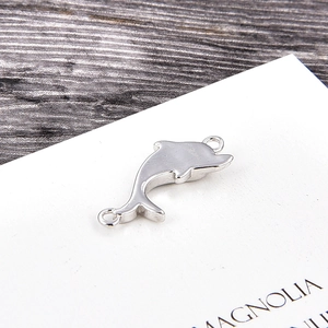 DIY silver dolphin pendant connector with cubic zirconia and opal for charm bracelets