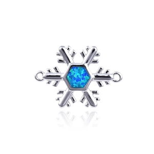 Connettore per bracciale a fiocco di neve con opale blu esagonale e finitura argento
