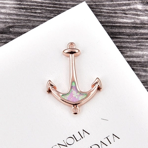 Rose gold anchor connector with opal stone and dual rings for DIY jewelry making