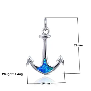 Silver anchor pendant with opal stone measuring 22mm by 16mm weighing 1.44 grams