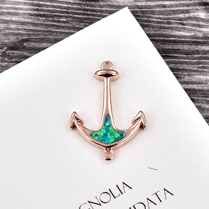 Rose gold anchor connector pendant with inlaid opal for DIY jewelry making