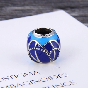 Blue enamel S925 sterling silver Heart of Ocean charm bead for DIY bracelets