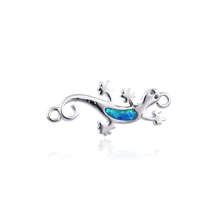 Silver plated gecko opal charm connector for DIY handmade jewelry bracelets