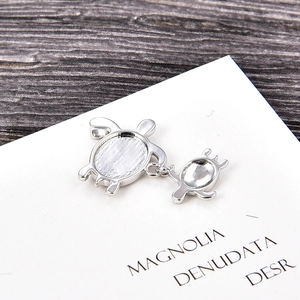 Silver double turtle pendant with opal setting for DIY jewelry making