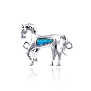 Silberner Pferdehänger mit blauem Opal Inlay für DIY Armband und Halsketten Schmuck