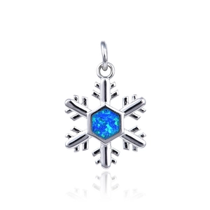 Elegant silver snowflake pendant featuring a vibrant blue opal inlay for women jewelry