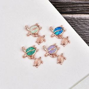 Rose gold turtle pendants with opal and zircon in white blue green and purple
