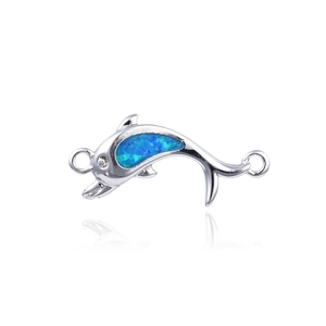 Handmade silver dolphin charm with blue opal and zircon for DIY bracelets and jewelry