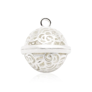 Silver hollow sphere pendant with floral scrollwork for DIY necklace and bracelet crafting
