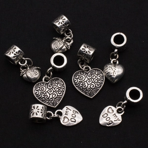 Vintage silver alloy heart and apple charms with scroll patterns for DIY jewelry making