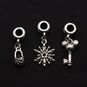 Vintage silver DIY charms set with snowflake, basket, and iconic mouse head key pendant