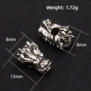 Retro silver dragon head charm for DIY bracelets with detailed scale carvings